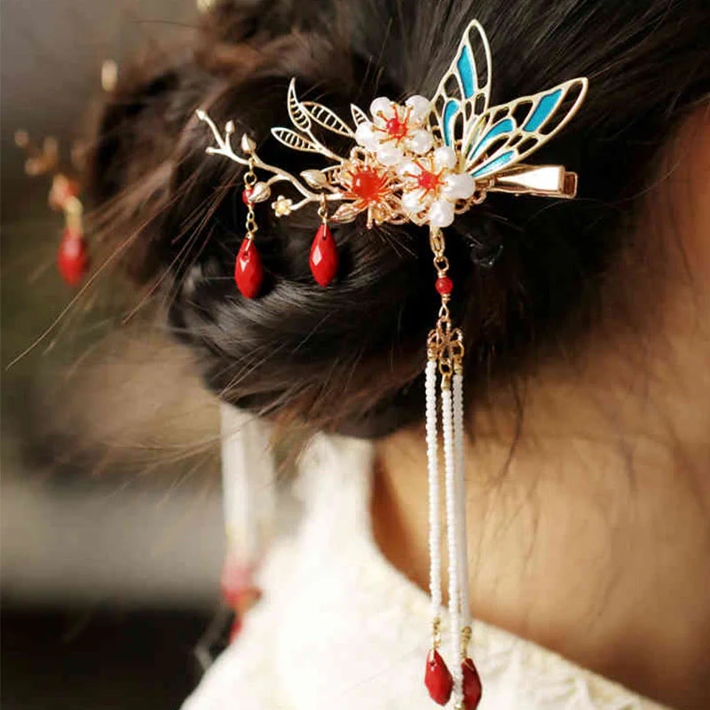 Fermaglio per capelli con perle a forma di Buddha Stones , stile cinese classico, con fiori e coroncina - Image 23