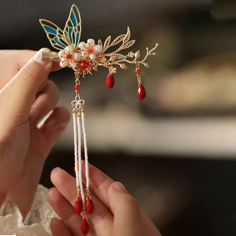 Fermaglio per capelli con perle a forma di Buddha Stones , stile cinese classico, con fiori e coroncina - Image 24