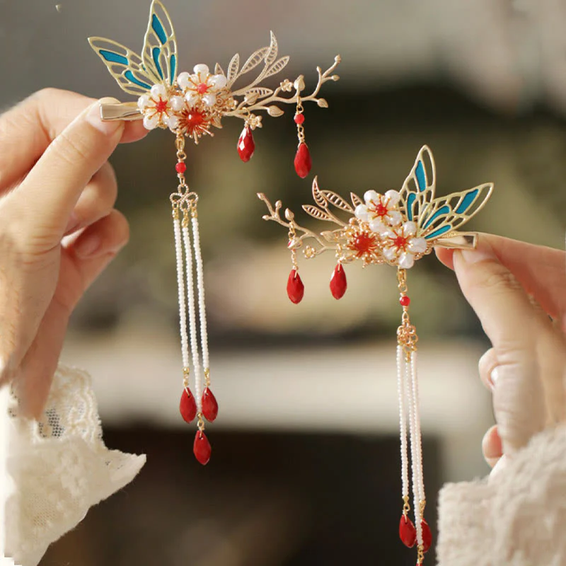 Fermaglio per capelli con perle a forma di Buddha Stones , stile cinese classico, con fiori e coroncina - Image 25