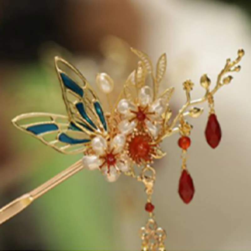 Fermaglio per capelli con perle a forma di Buddha Stones , stile cinese classico, con fiori e coroncina - Image 3