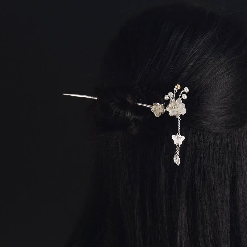 Forcina per capelli con nappa a forma di farfalla in fiore di prugna e amore e libertà - Image 3