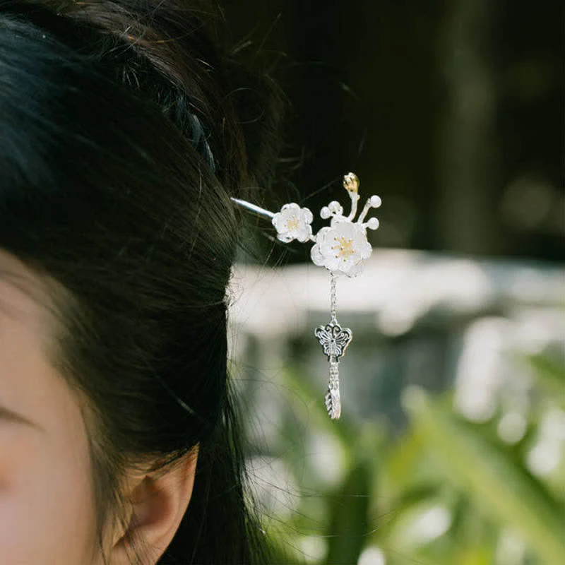 Forcina per capelli con nappa a forma di farfalla in fiore di prugna e amore e libertà - Image 4