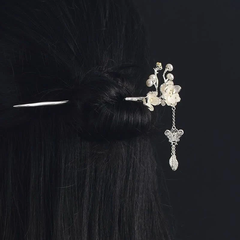 Forcina per capelli con nappa a forma di farfalla in fiore di prugna e amore e libertà - Image 5