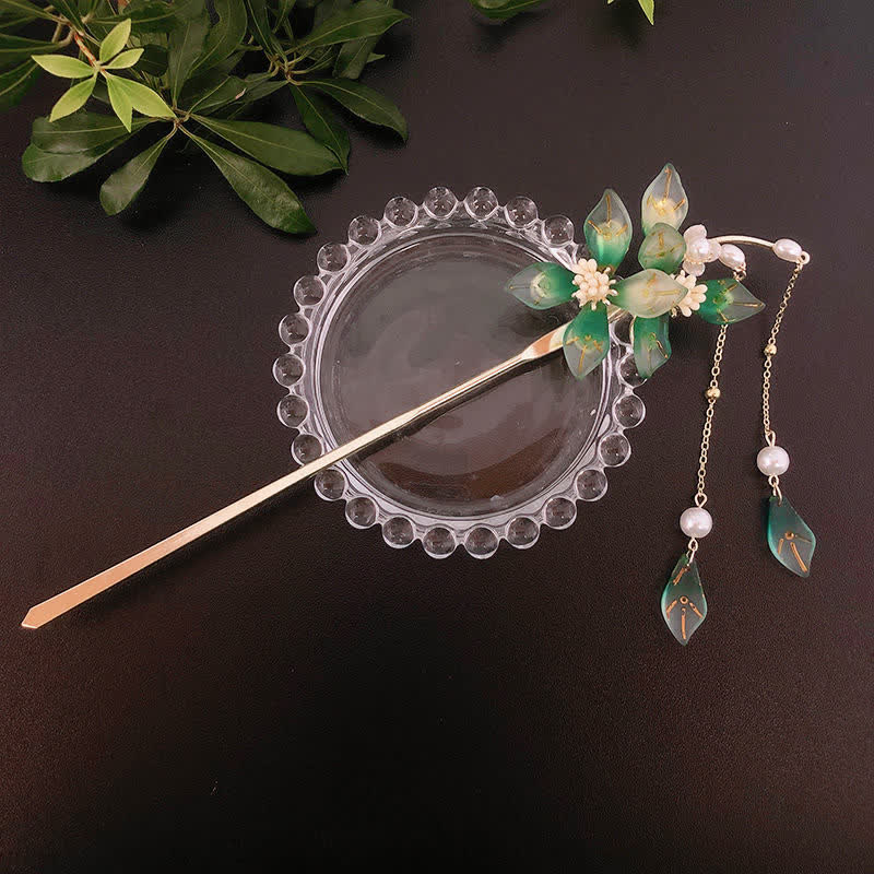 Forcina per capelli con nappa di pace, foglia e perla - Image 11