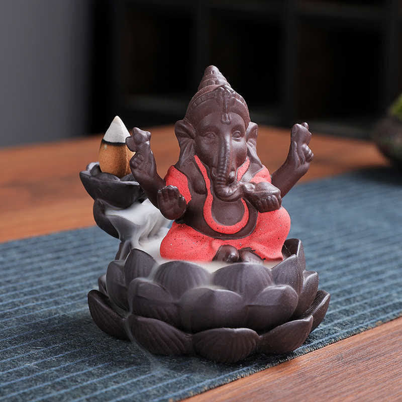 Ganesh Elephant Purple Clay Fontana antiriflusso con fumo Protezione Bruciatore di incenso - Image 10