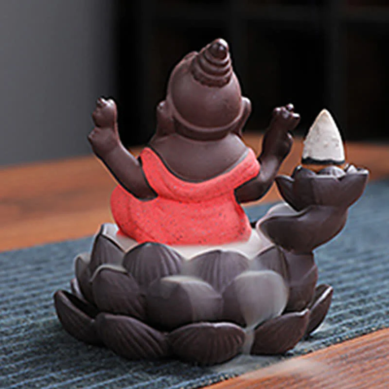 Ganesh Elephant Purple Clay Fontana antiriflusso con fumo Protezione Bruciatore di incenso - Image 11