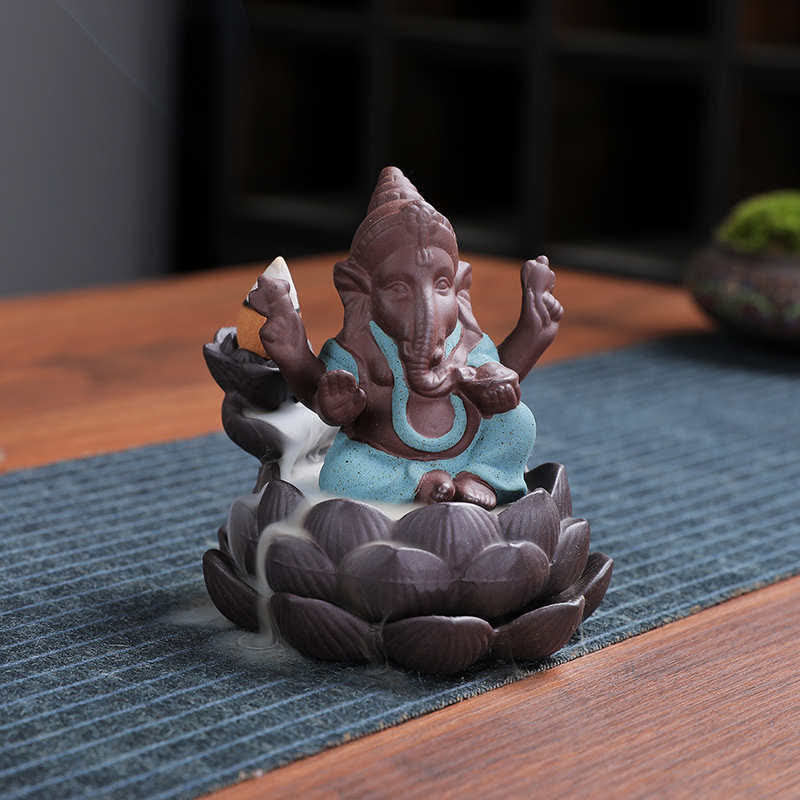 Ganesh Elephant Purple Clay Fontana antiriflusso con fumo Protezione Bruciatore di incenso - Image 12