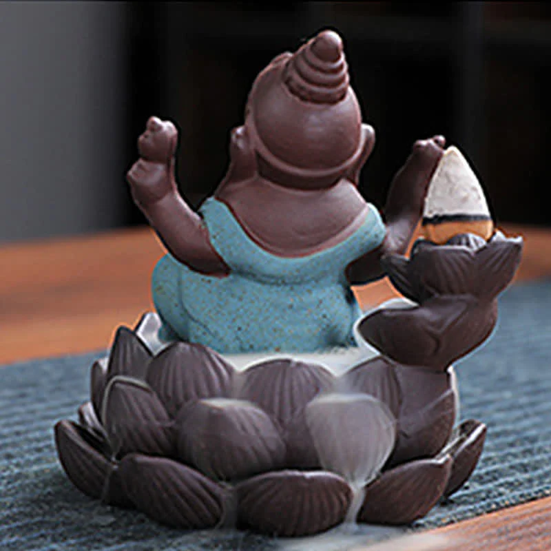 Ganesh Elephant Purple Clay Fontana antiriflusso con fumo Protezione Bruciatore di incenso - Image 13