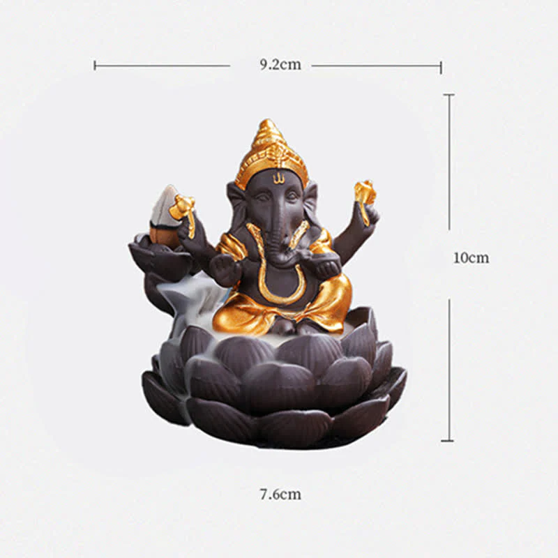 Ganesh Elephant Purple Clay Fontana antiriflusso con fumo Protezione Bruciatore di incenso - Image 4