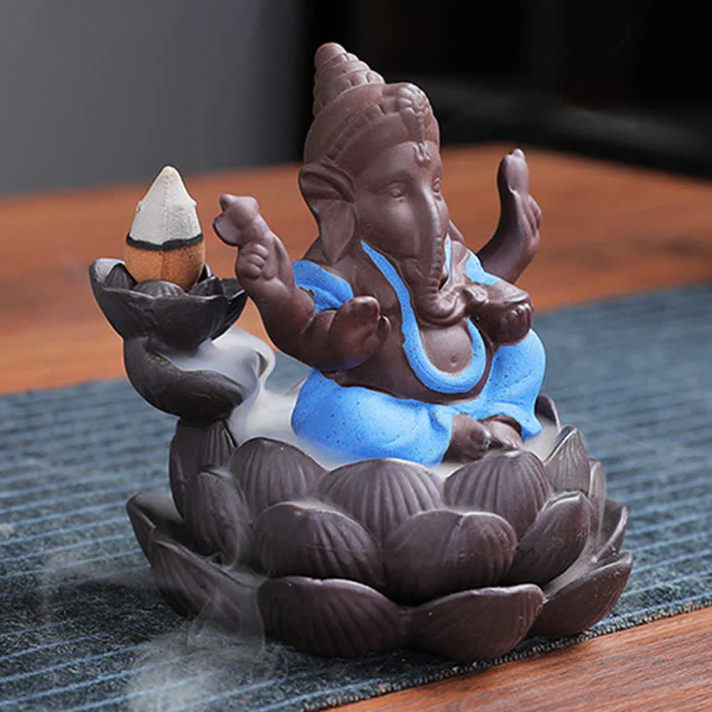Ganesh Elephant Purple Clay Fontana antiriflusso con fumo Protezione Bruciatore di incenso - Image 6