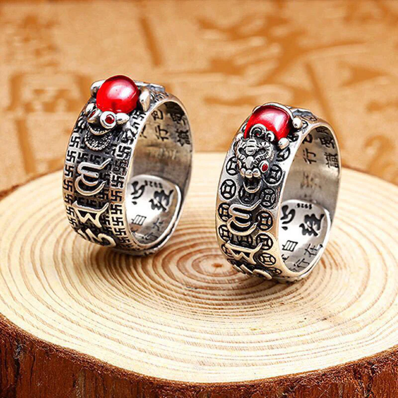 Genstone PiXiu Feng Shui Rana Vajra Dorje Cuore Sutra Ricchezza Anello Regolabile - Image 2