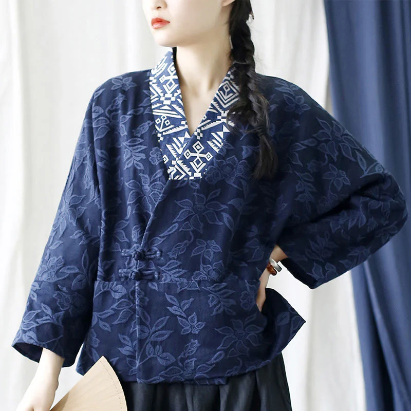Giacca a maniche lunghe con scollo a V e motivo floreale in jacquard Buddha Stones - Image 2