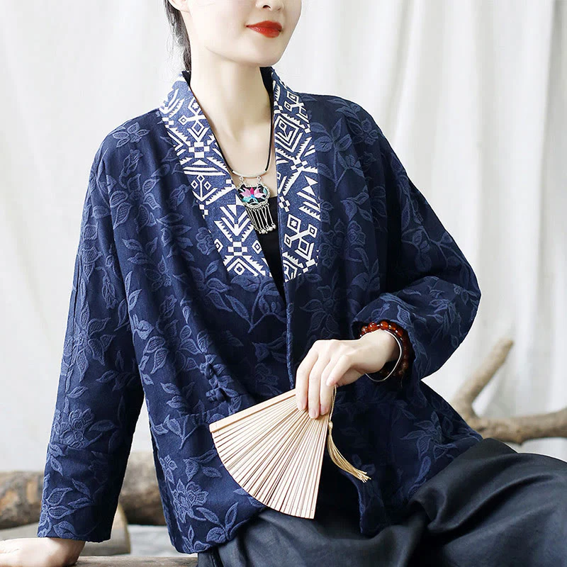 Giacca a maniche lunghe con scollo a V e motivo floreale in jacquard Buddha Stones - Image 24
