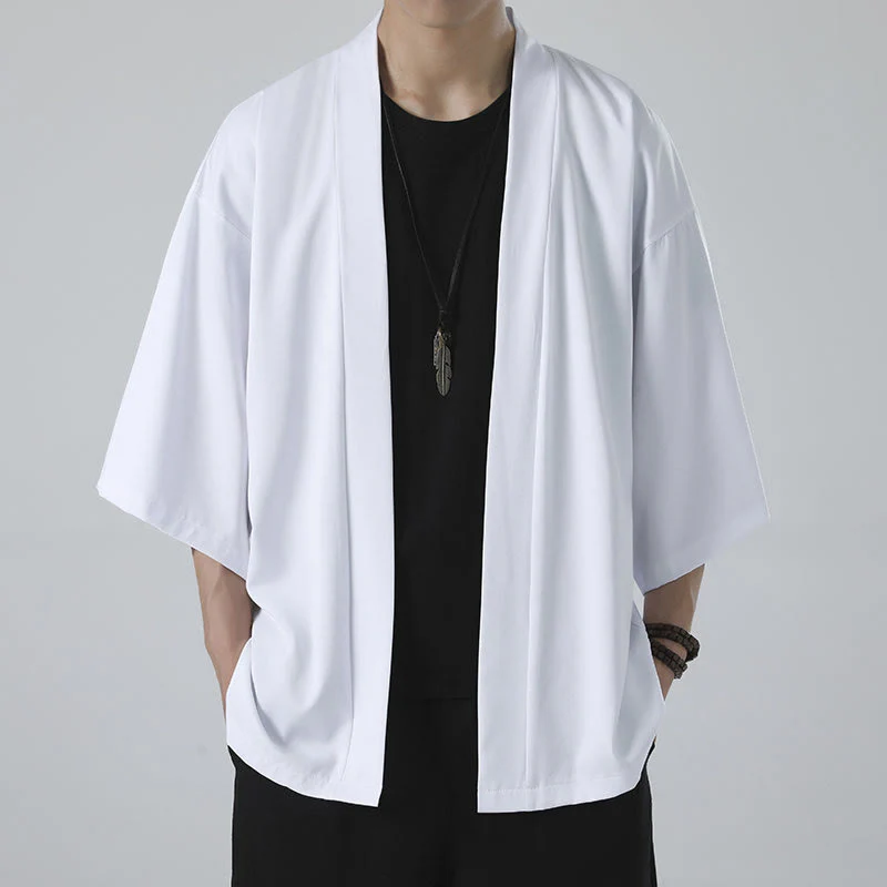 Giacca kimono da uomo con apertura frontale tinta unita Buddha Stones - Image 11