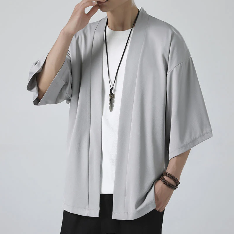 Giacca kimono da uomo con apertura frontale tinta unita Buddha Stones - Image 15