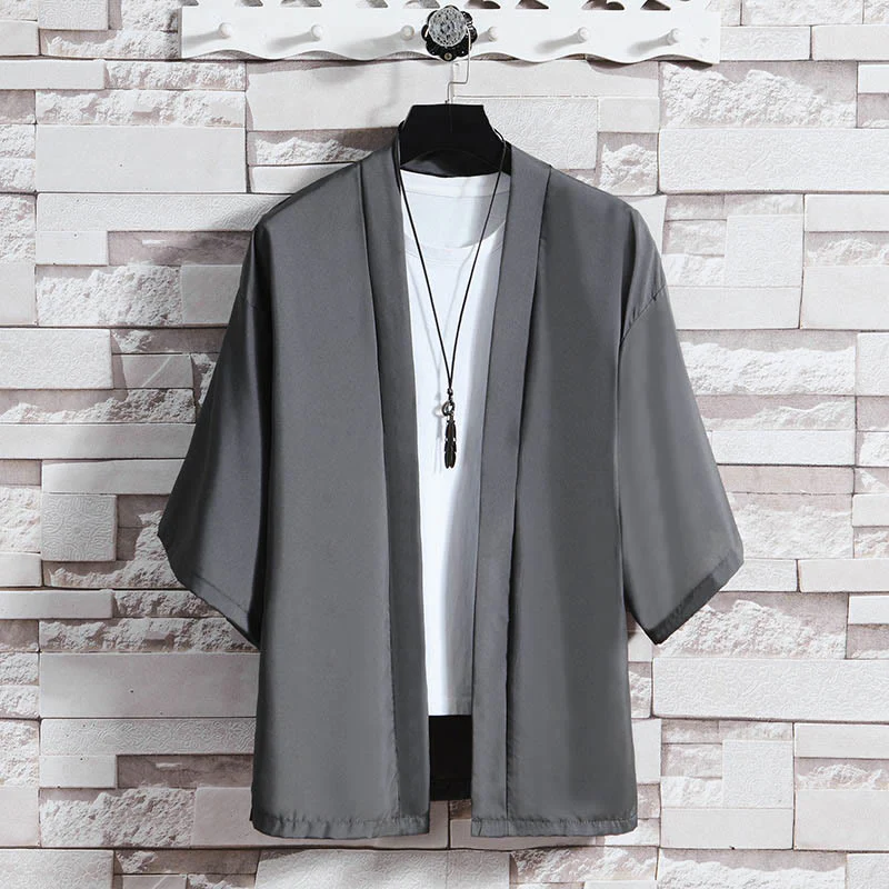Giacca kimono da uomo con apertura frontale tinta unita Buddha Stones - Image 17