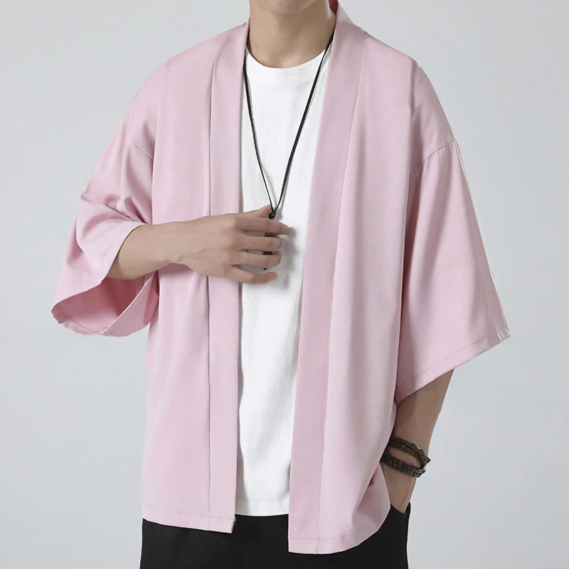 Giacca kimono da uomo con apertura frontale tinta unita Buddha Stones - Image 18