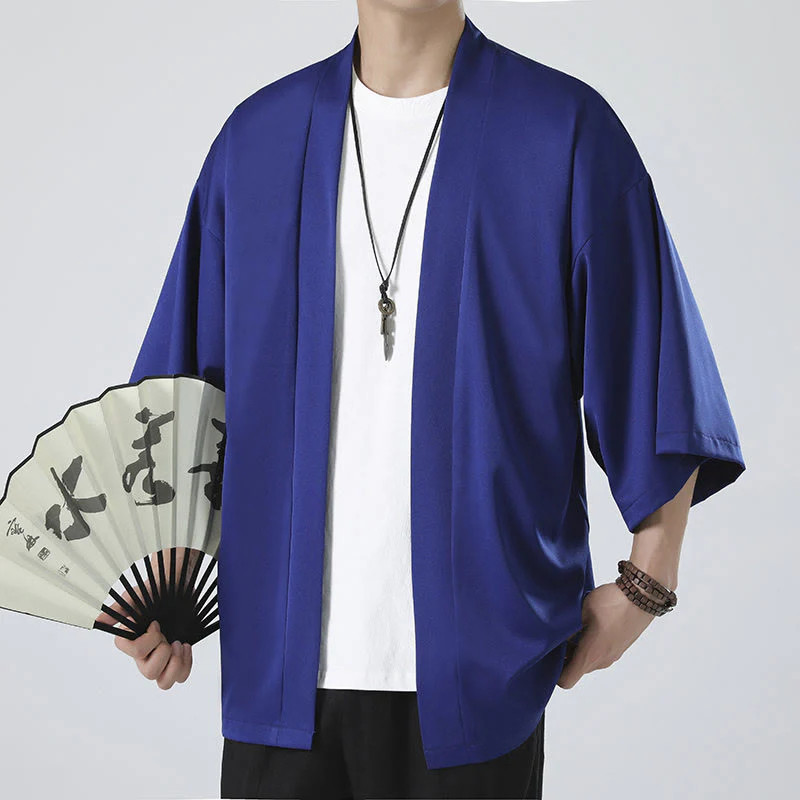 Giacca kimono da uomo con apertura frontale tinta unita Buddha Stones - Image 22