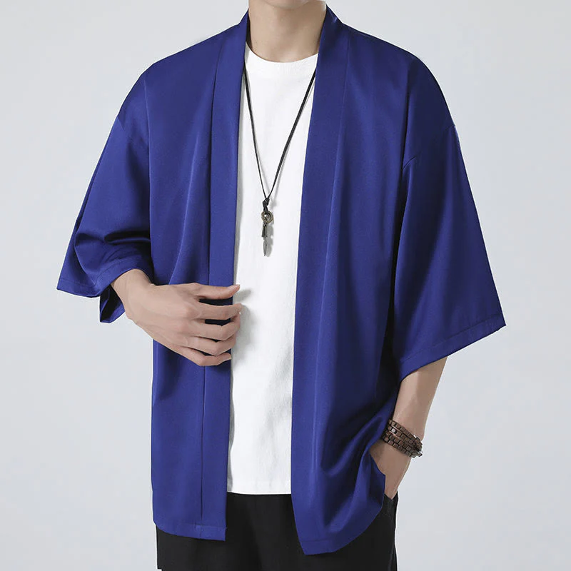 Giacca kimono da uomo con apertura frontale tinta unita Buddha Stones - Image 23