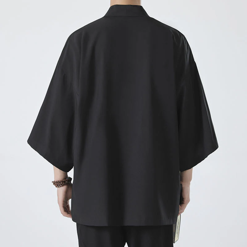Giacca kimono da uomo con apertura frontale tinta unita Buddha Stones - Image 3