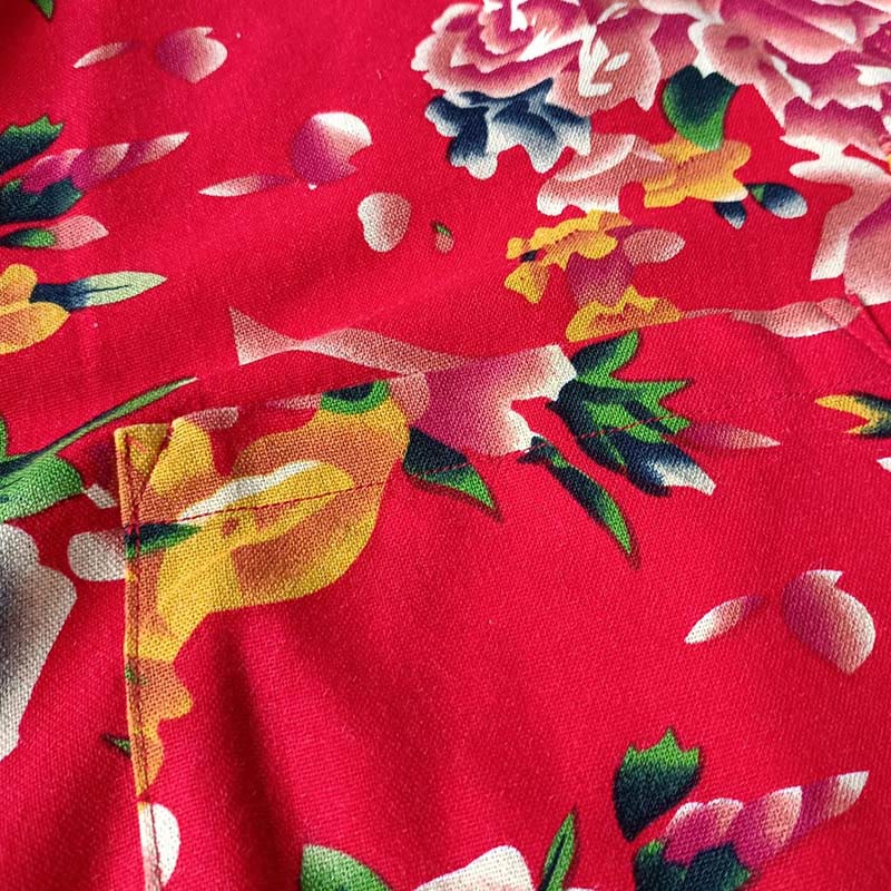 Giacca camicia a maniche lunghe in lino di cotone con bottoni a rana, etnica, con fiori rossi, peonia e tasche , Buddha Stones - Image 12