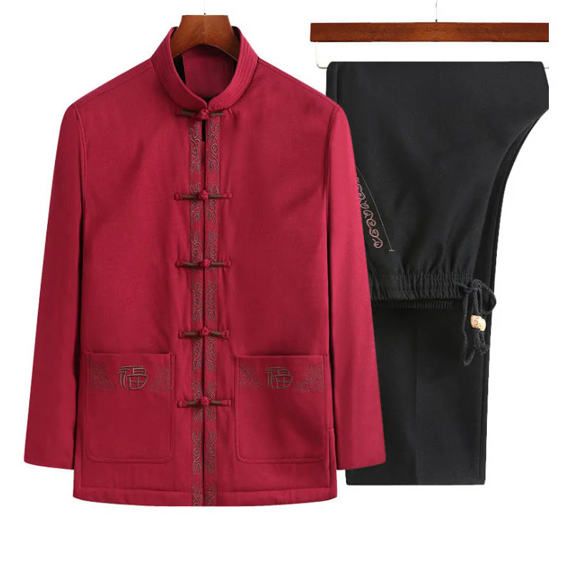 Giacca, camicia e pantaloni a maniche lunghe da uomo con bottoni a rana, ricamo del personaggio Fu Buddha Stones - Image 8
