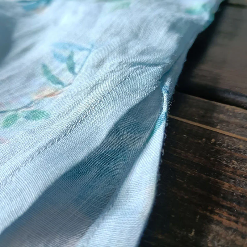 Giacca camicia in lino ramiè a maniche lunghe con bottoni a rana , Buddha Stones, fiori rosa verde chiaro, foglie verdi - Image 15