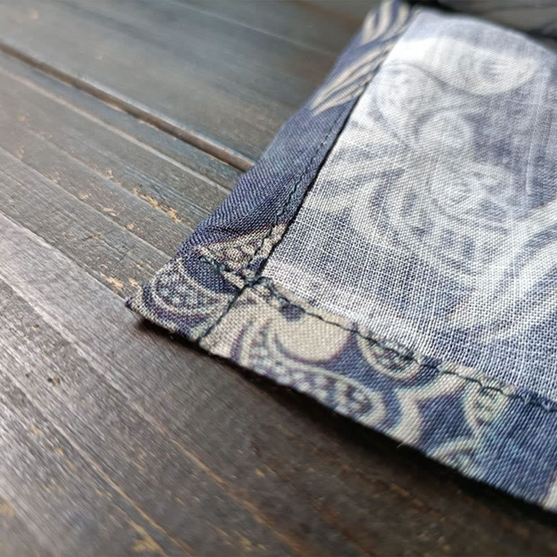 Giacca camicia in lino ramiè a maniche lunghe con bottoni a rana, Buddha Stones, uccelli, fiori e geometria - Image 13
