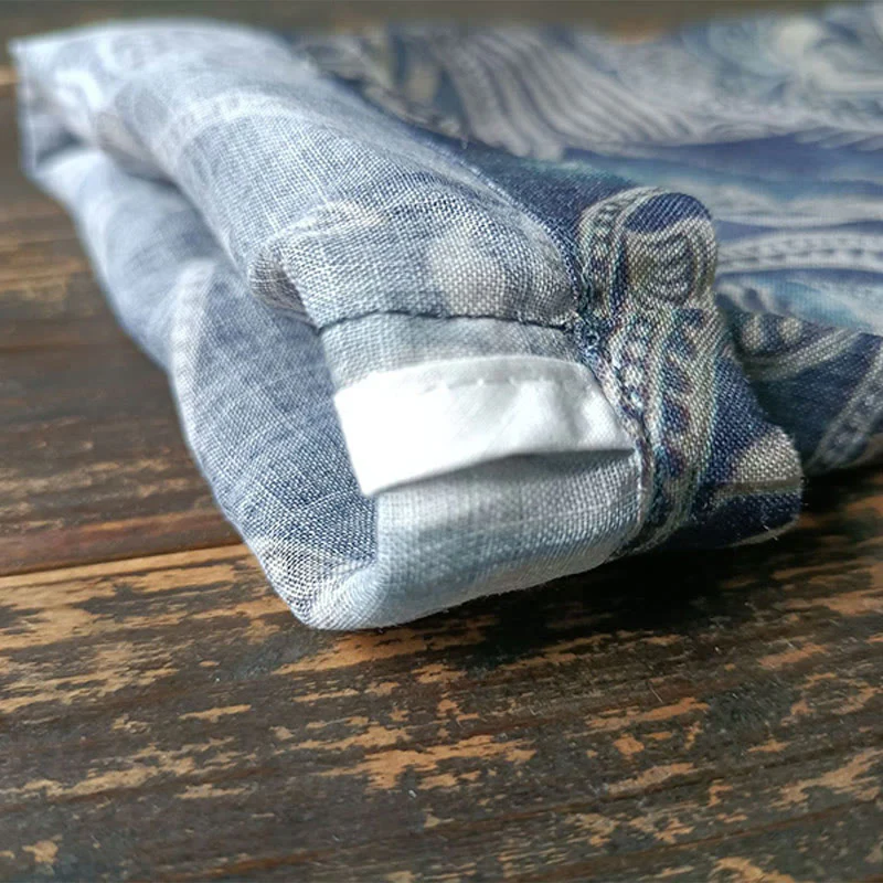 Giacca camicia in lino ramiè a maniche lunghe con bottoni a rana, Buddha Stones, uccelli, fiori e geometria - Image 14