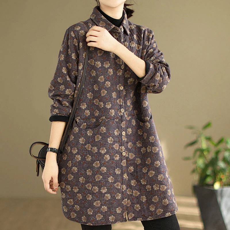 Giacca da donna in cotone a maniche lunghe con tasche, motivo floreale, bottoni autunno inverno Buddha Stones - Image 10