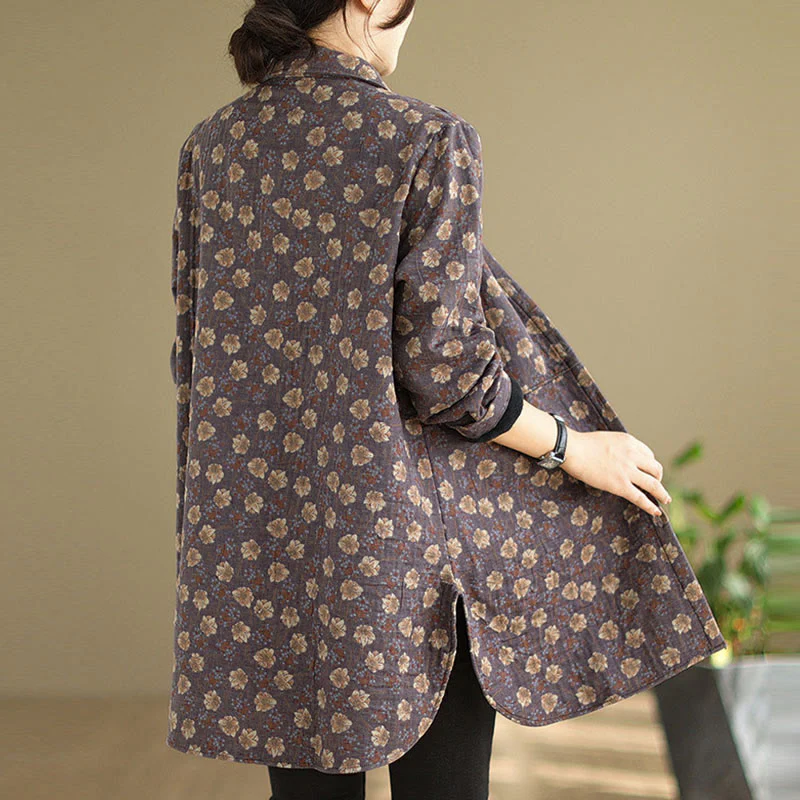 Giacca da donna in cotone a maniche lunghe con tasche, motivo floreale, bottoni autunno inverno Buddha Stones - Image 11