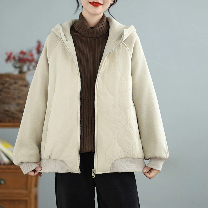 Giacca da donna in cotone con cappuccio caldo e spesso a maniche lunghe Buddha Stones con tasche