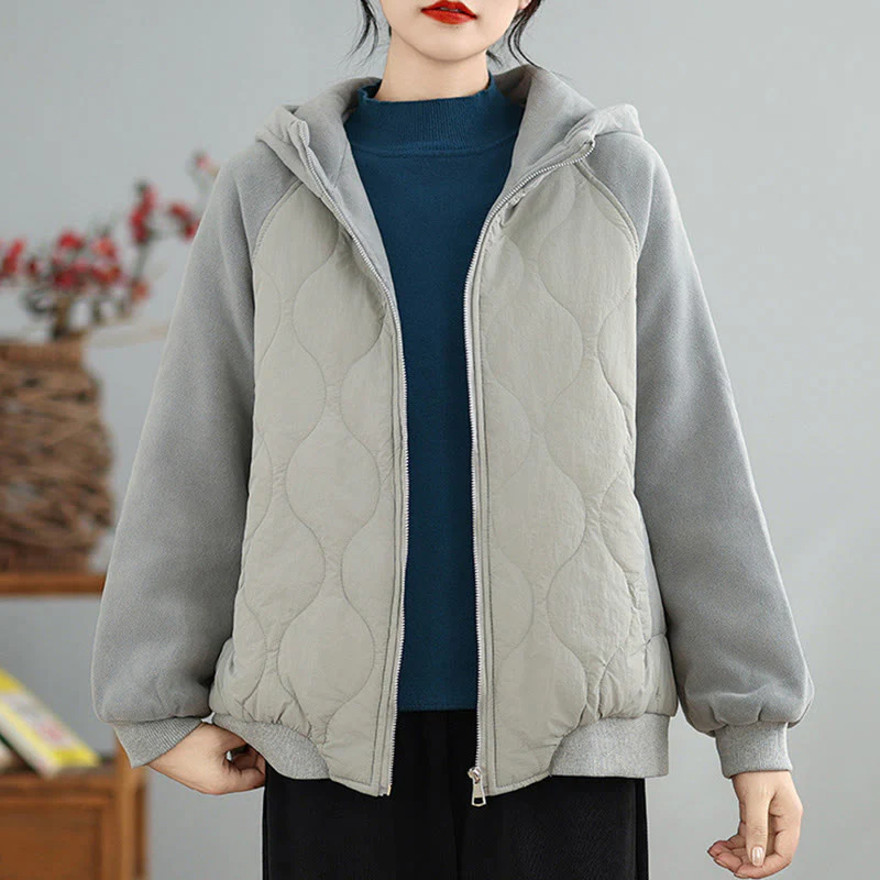 Giacca da donna in cotone con cappuccio caldo e spesso a maniche lunghe Buddha Stones con tasche - Image 10