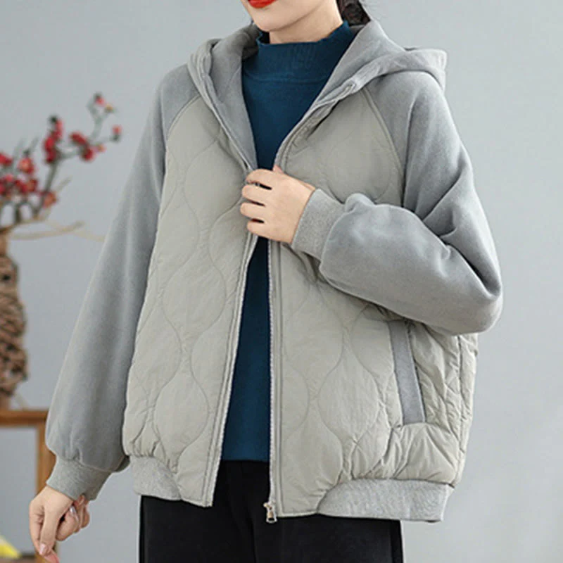 Giacca da donna in cotone con cappuccio caldo e spesso a maniche lunghe Buddha Stones con tasche - Image 14