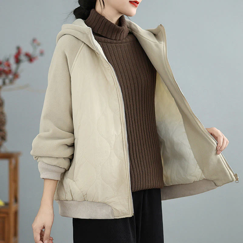 Giacca da donna in cotone con cappuccio caldo e spesso a maniche lunghe Buddha Stones con tasche - Image 2