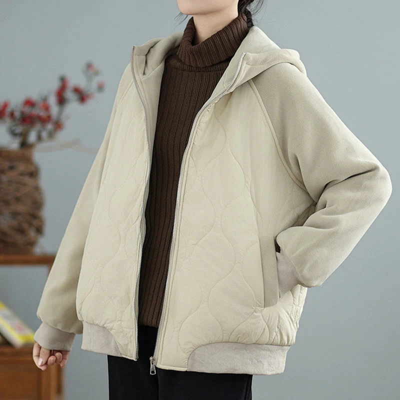 Giacca da donna in cotone con cappuccio caldo e spesso a maniche lunghe Buddha Stones con tasche - Image 4