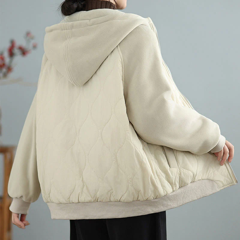 Giacca da donna in cotone con cappuccio caldo e spesso a maniche lunghe Buddha Stones con tasche - Image 8
