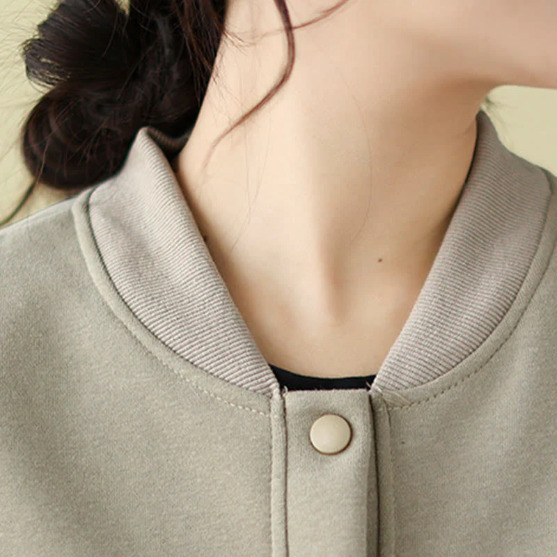 Giacca da donna in cotone con maniche lunghe, scollo rotondo, bottoni e tasche , Buddha Stones Plain - Image 16