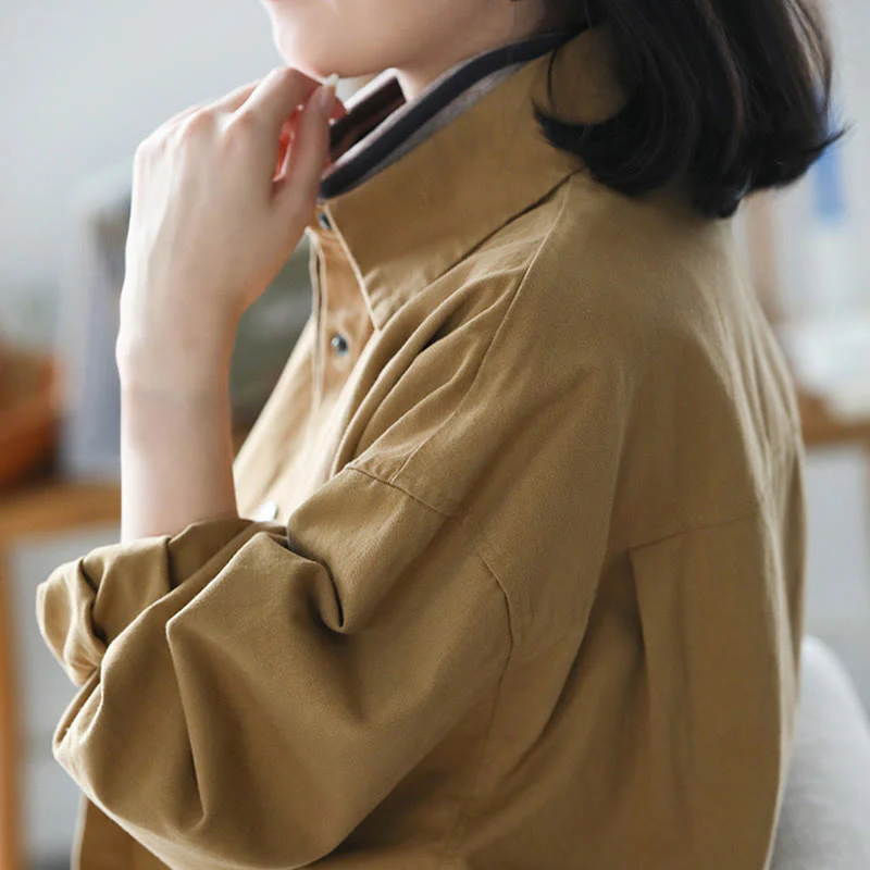 Giacca da donna in cotone con risvolto, casual, vintage, in tinta unita, con Buddha Stones - Image 6