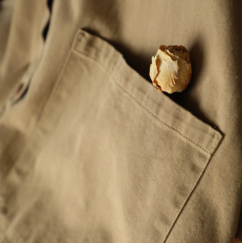Giacca da donna in cotone con risvolto, casual, vintage, in tinta unita, con Buddha Stones - Image 8