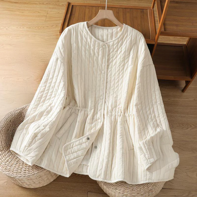Giacca da donna in cotone con scollo rotondo semplice, coulisse e maniche lunghe, con tasca, modello Buddha Stones - Image 11