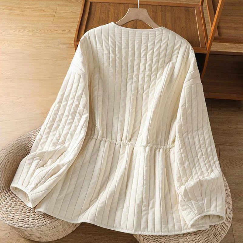 Giacca da donna in cotone con scollo rotondo semplice, coulisse e maniche lunghe, con tasca, modello Buddha Stones - Image 12