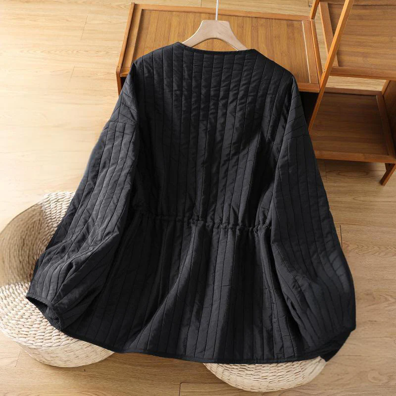 Giacca da donna in cotone con scollo rotondo semplice, coulisse e maniche lunghe, con tasca, modello Buddha Stones - Image 2