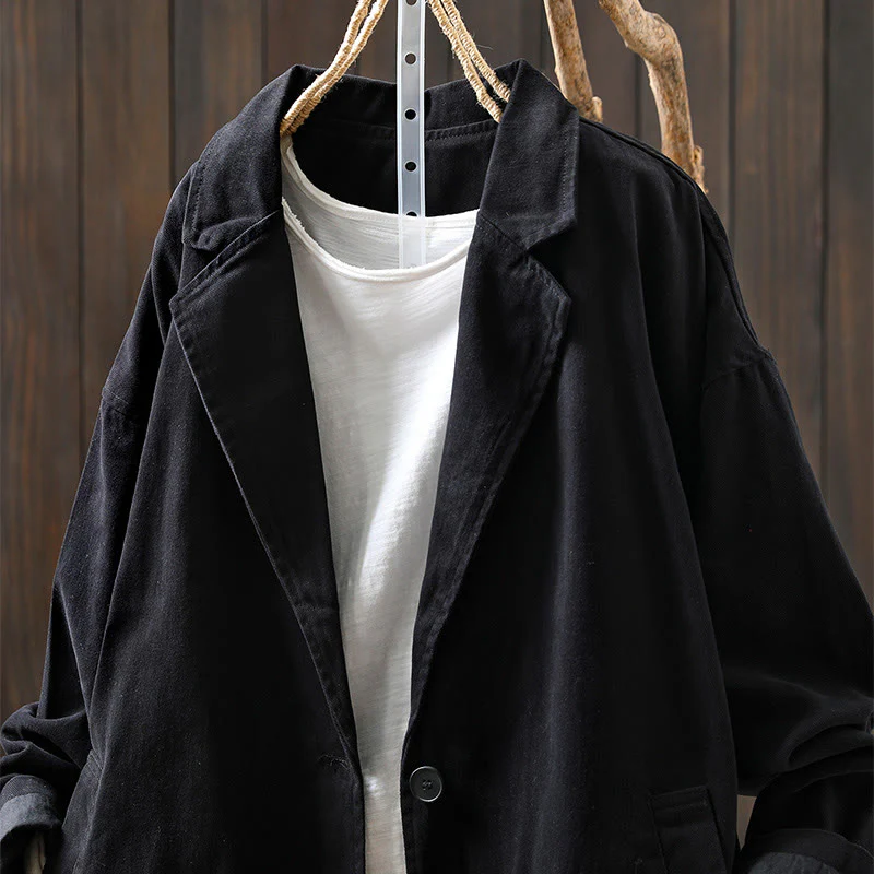 Giacca da donna in cotone di media lunghezza con tasche, maniche lunghe, colletto con revers, motivo Buddha Stones, primavera-autunno - Image 22