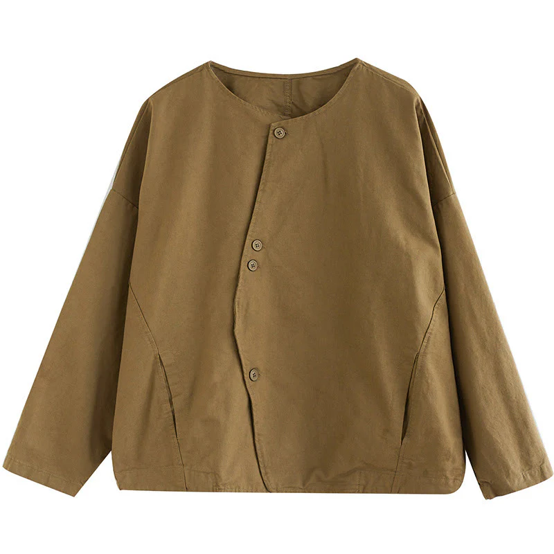 Giacca da donna in cotone e lino con maniche lunghe e tasche, modello Buddha Stones Spring Plain Asymmetry Design - Image 11