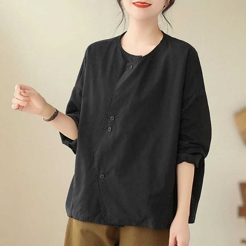 Giacca da donna in cotone e lino con maniche lunghe e tasche, modello Buddha Stones Spring Plain Asymmetry Design - Image 21