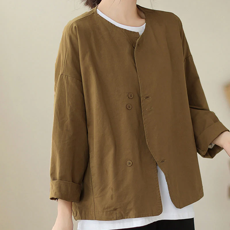 Giacca da donna in cotone e lino con maniche lunghe e tasche, modello Buddha Stones Spring Plain Asymmetry Design - Image 6