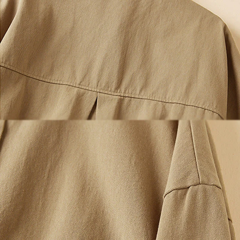 Giacca da donna in cotone e lino con risvolto, maniche lunghe, modello irregolare, con tasche, motivo Buddha Stones Fall - Image 7
