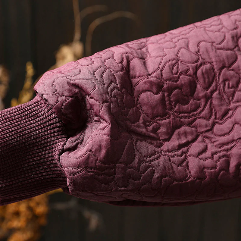 Giacca da donna in cotone jacquard di media lunghezza con bottoni autunnali, maniche lunghe e tasche , Buddha Stones - Image 10