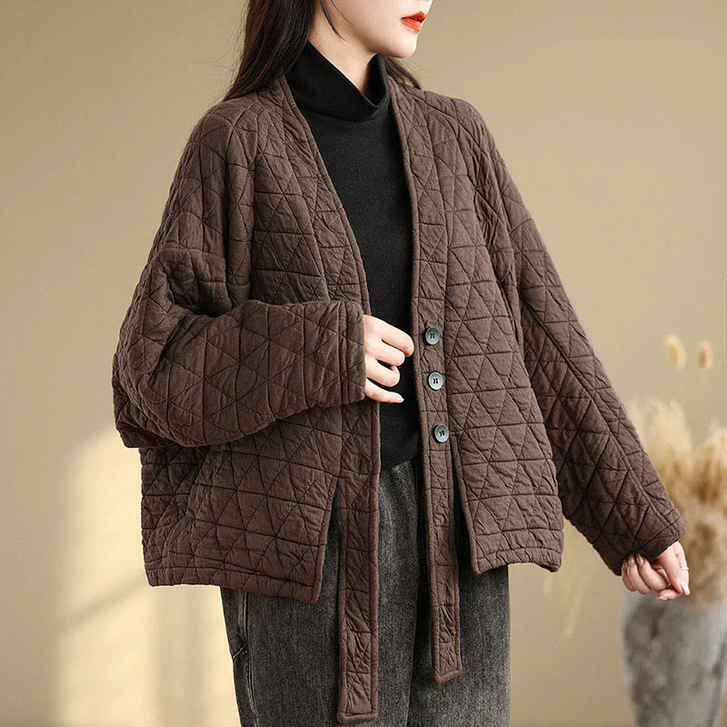 Giacca da donna in cotone spesso con bottoni e tasche, a maniche lunghe, Buddha Stones